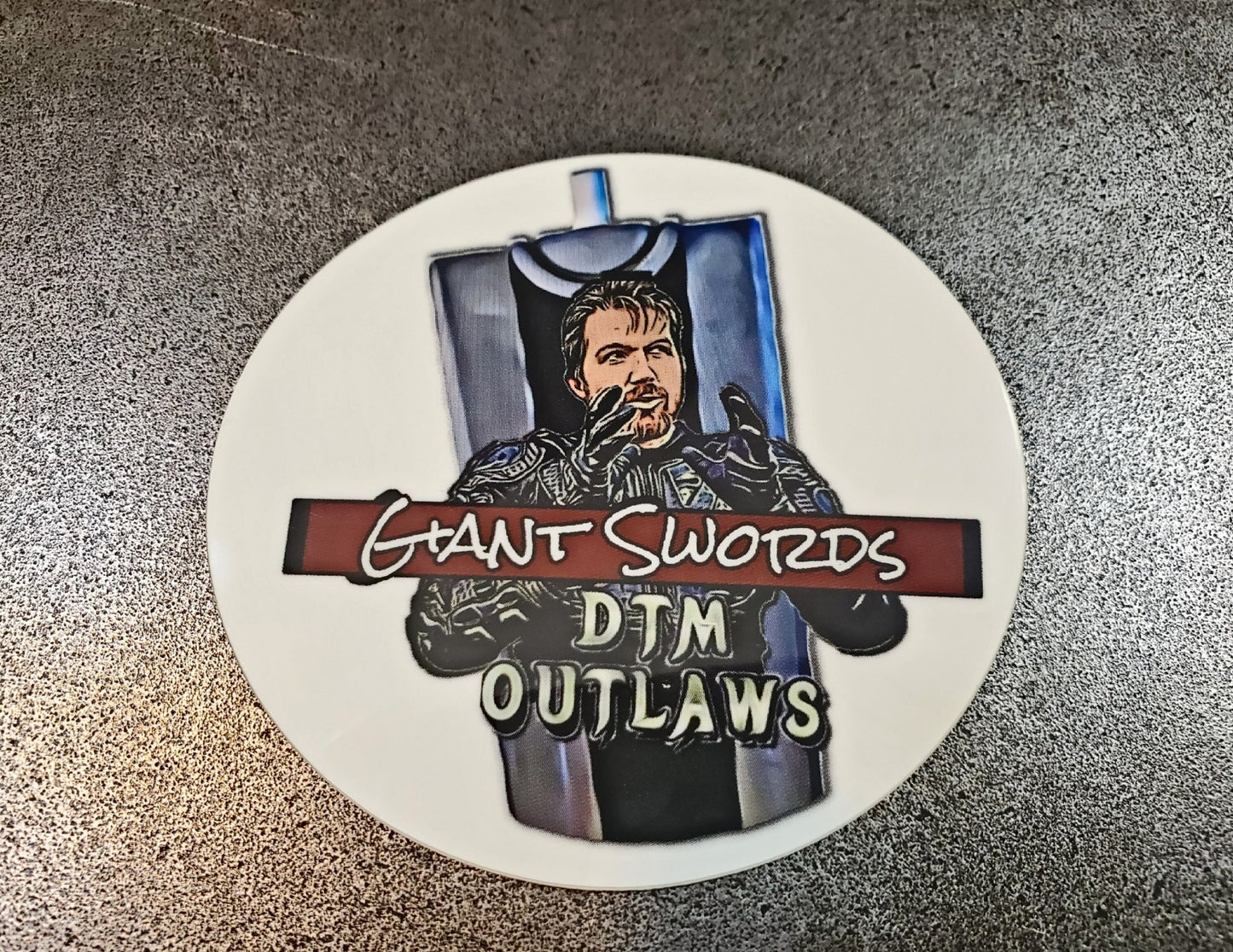 DTM Outlaws "Giant Swords" Aliens Conspiracy Parody Sticker Sexy Sticker Water Bottle Sticker Giant Sword Sticker