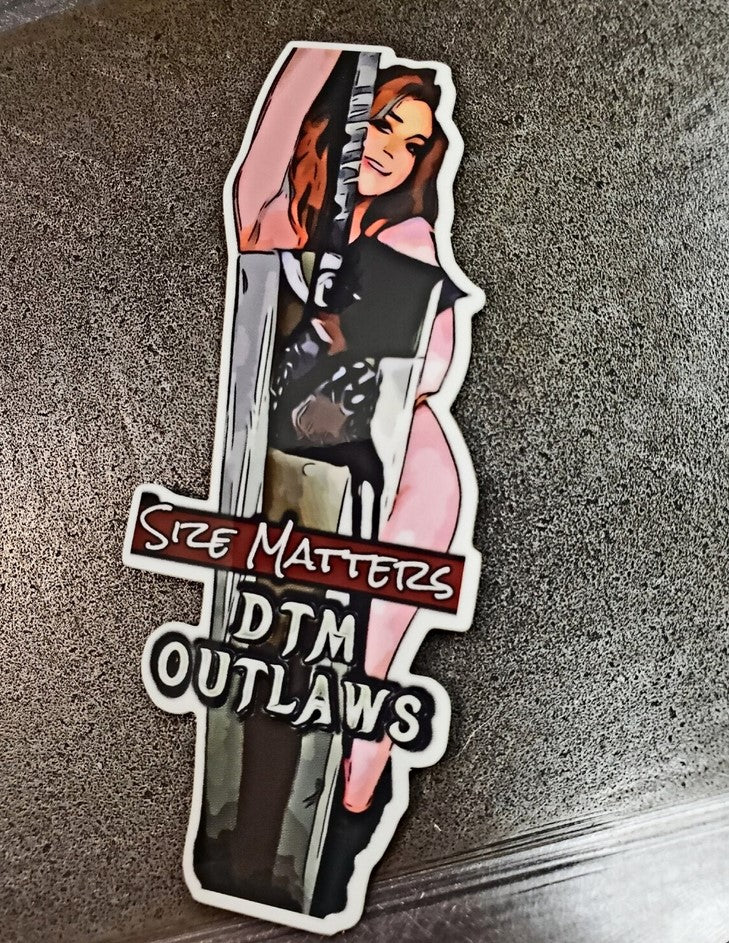 DTM Outlaws "Size Matters" Sticker Sexy Sticker Water Bottle Sticker Giant Sword Sticker
